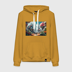 Толстовка-худи хлопковая женская Планета фантастика, цвет: горчичный