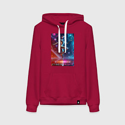 Толстовка-худи хлопковая женская Танцующая кибер девчонка - неоновое свечение, цвет: маджента