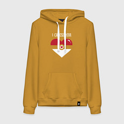 Толстовка-худи хлопковая женская Выбираю тебя, цвет: горчичный