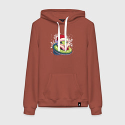 Толстовка-худи хлопковая женская Маленькая зелёная змейка, цвет: кирпичный