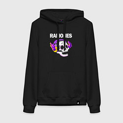 Толстовка-худи хлопковая женская Ramones - неоновый череп, цвет: черный