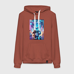 Толстовка-худи хлопковая женская Которо в неоновом городе - мем, цвет: кирпичный