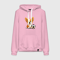 Женская толстовка-худи Корги с футбольным мячом