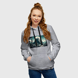 Толстовка-худи хлопковая женская Фантастика город, цвет: меланж — фото 2