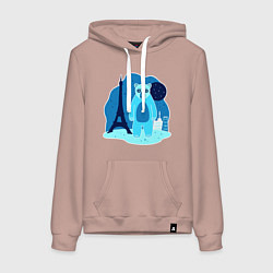 Толстовка-худи хлопковая женская Медведь в Париже, цвет: пыльно-розовый