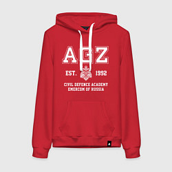 Толстовка-худи хлопковая женская Академия Гражданской Защиты МЧС России, цвет: красный
