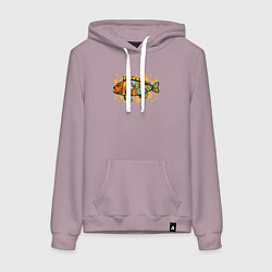 Толстовка-худи хлопковая женская Красочная рыбка, цвет: сиреневый
