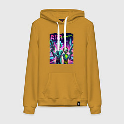 Толстовка-худи хлопковая женская Rick and Morty - cyberpunk, цвет: горчичный