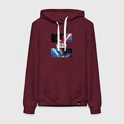 Толстовка-худи хлопковая женская Звездные войны - Пробуждение силы, цвет: меланж-бордовый