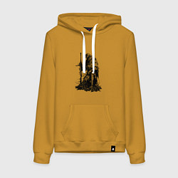 Толстовка-худи хлопковая женская Элитный рыцарь с двуручным мечом, цвет: горчичный