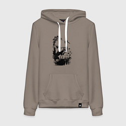 Толстовка-худи хлопковая женская Цапля на болоте, цвет: утренний латте