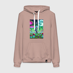 Толстовка-худи хлопковая женская Морти потерял Рика на мухоморной планете, цвет: пыльно-розовый