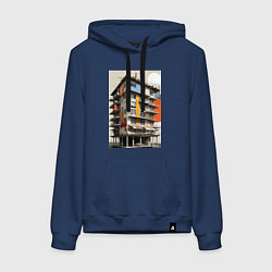 Толстовка-худи хлопковая женская Старая панелька, цвет: тёмно-синий