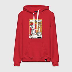 Толстовка-худи хлопковая женская Том и Джерри - тосты, цвет: красный