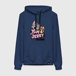 Толстовка-худи хлопковая женская Tom and Jerry, цвет: тёмно-синий