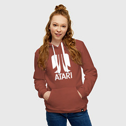 Толстовка-худи хлопковая женская Atari logo white, цвет: кирпичный — фото 2
