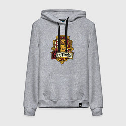 Толстовка-худи хлопковая женская Hogwarts - gryffindor logo, цвет: меланж