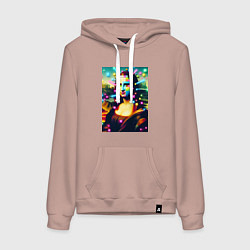 Женская толстовка-худи Мона Лиза и неоновые кубики - стилизация