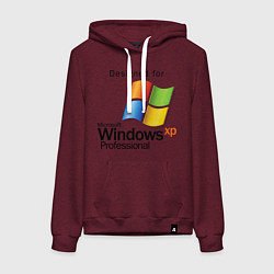 Толстовка-худи хлопковая женская Предназначен для windows xp, цвет: меланж-бордовый