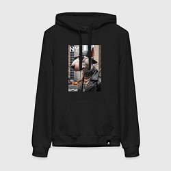 Толстовка-худи хлопковая женская Чувак бультерьер житель Нью-Йорка, цвет: черный