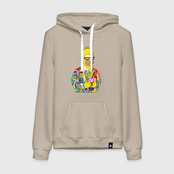 Толстовка-худи хлопковая женская Красочный Гомер, цвет: миндальный
