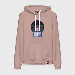 Толстовка-худи хлопковая женская Хакер с ноутбуком, цвет: пыльно-розовый