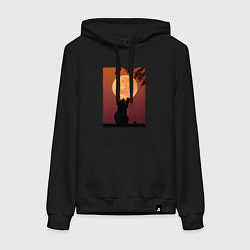 Женская толстовка-худи Кот трогает луну