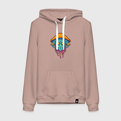 Толстовка-худи хлопковая женская Грибной пришелец, цвет: пыльно-розовый