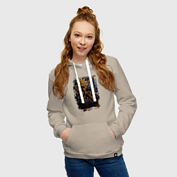 Толстовка-худи хлопковая женская Солнце и луна из аниматроников, цвет: миндальный — фото 2