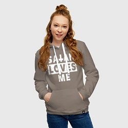 Толстовка-худи хлопковая женская Сатана любит меня, цвет: утренний латте — фото 2