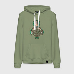 Толстовка-худи хлопковая женская Славянская богиня Берегиня, цвет: авокадо