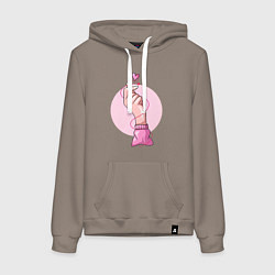 Толстовка-худи хлопковая женская Сердечко, цвет: утренний латте