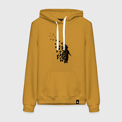 Толстовка-худи хлопковая женская Птицы мира, цвет: горчичный