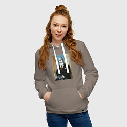 Толстовка-худи хлопковая женская Картина - бендер в пиджаке, цвет: утренний латте — фото 2
