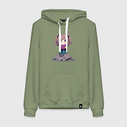 Толстовка-худи хлопковая женская Аниме тиби и книга, цвет: авокадо