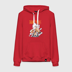 Толстовка-худи хлопковая женская Ванпис Монки Д Луффи молния, цвет: красный