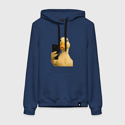 Толстовка-худи хлопковая женская Утка делает селфи, цвет: тёмно-синий