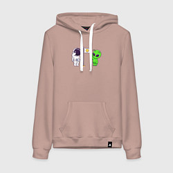 Женская толстовка-худи Космонавт и пришелец на луне