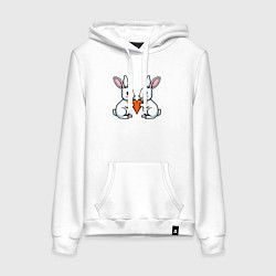 Женская толстовка-худи Зайчики с морковкой в виде сердечка
