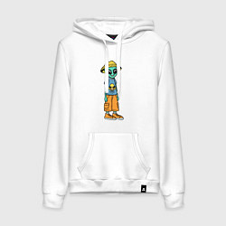 Толстовка-худи хлопковая женская Инопланетянин в шляпе, цвет: белый