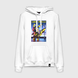 Толстовка-худи хлопковая женская Cyber pikachu - ai art neon glow fantasy, цвет: белый