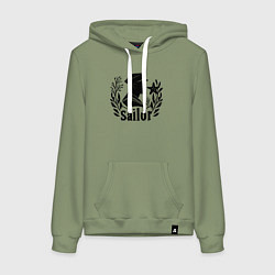 Толстовка-худи хлопковая женская Моряк с морской звездой, цвет: авокадо