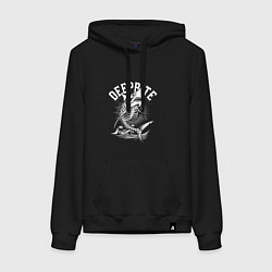 Толстовка-худи хлопковая женская Рыбий скелет акулы, цвет: черный