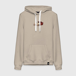 Толстовка-худи хлопковая женская Японская машина арт, цвет: миндальный