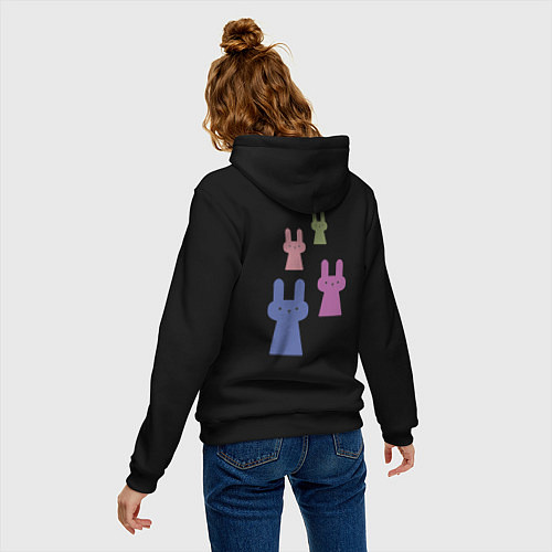 Женская толстовка-худи Зайцы - минимализм, разноцветные / Черный – фото 4