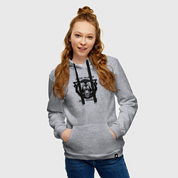 Толстовка-худи хлопковая женская Моя земля мои правила - медведь славянин, цвет: меланж — фото 2