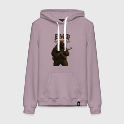 Толстовка-худи хлопковая женская ВМФ медведь с автоматом, цвет: сиреневый