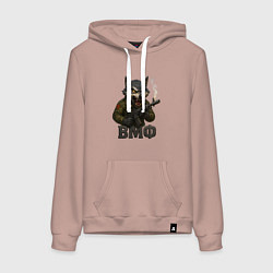 Толстовка-худи хлопковая женская ВМФ волк стреляет из автомата, цвет: пыльно-розовый