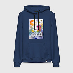 Толстовка-худи хлопковая женская Утенок на велосипеде - акварель, цвет: тёмно-синий