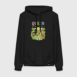 Толстовка-худи хлопковая женская Queen, мультяшный стиль на черном, цвет: черный